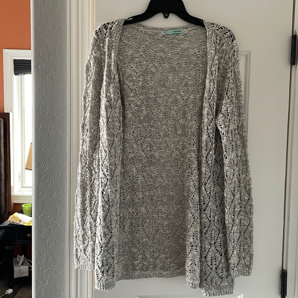 Light gray sparkly cardigan Maurice’s